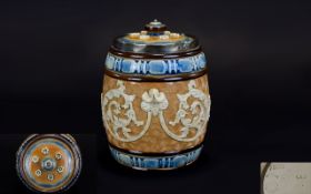 Doulton Lambeth Silver Banded Lidded Tobacco Jar.