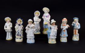 Conta Boehme Mid to Late 19th Century Collection of Hand Painted Children Figures ( 8 ) Eight In