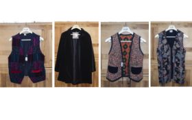 A Collection Of Vintage Waistcoats And Velvet Duster Coat Four items in total to include hand