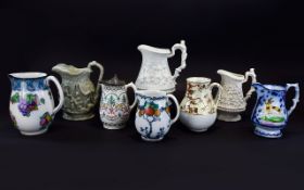 A Very Good Collection of 19th Century Jugs / Pitchers From Various Factories ( 8 ) Jugs In Total.