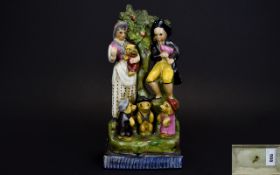 Staffordshire 19th Century - Bogage Hand Painted Figure Group - Titled ' Travelling Musicians '