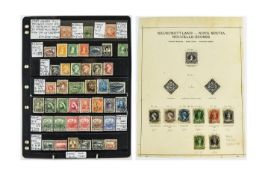 Stamps Canada Plus Provinces Collection 1850 to 1923 mint or used 50 stamps on 2 pages.