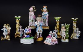 Conta Boehme Late 19th Century Collection of Hand Painted Assorted Figural Pieces ( 9 ) Nine Pieces