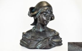 A Reproduction Art Nouveau Female Bust Attractive bust in the form of a young maiden in Dutch