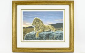 Stephen Gayford Signed Limited Edition Print 'Lion King' Framed print depicting a Lion on rocky