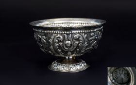 17th / 18th Century Embossed Silver Footed Bowl with Floral and Mask Decoration,