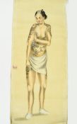 Late 19th Early 20thC Japanese Painting On Silk Showing A Tattooed Japanese Male