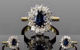 18ct Gold Attractive and Very Nice Quality Diamond and Sapphire Cluster Ring.