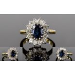 18ct Gold Attractive and Very Nice Quality Diamond and Sapphire Cluster Ring.