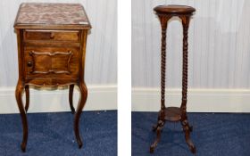 An Occasional Table And Tall Jardiniere Tall table/cabinet with front top drawer and small cupboard