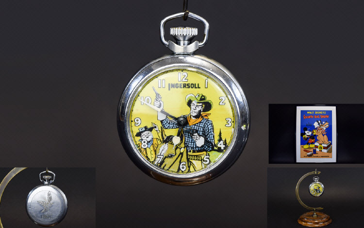 Ingersoll Jeff Arnold Cowboy Automation Chrome Cased Mechanical Pocket Watch. c.1950's / 1960's. - Image 2 of 2
