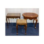 Three Occasional Tables To include two matching walnut tables with glass top,