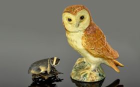 Albany Worcester Fine Quality Miniature Hand Painted Porcelain Beaver Figure - Seated on Bronze