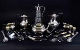 Collection of Silver Plated Ware including silver plated lidded claret jug, coffee pot,