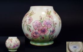 Moorcroft Contemporary Trial Vase on Bulbous Shape ' Spring Blossoms ' Pattern on Cream Ground.