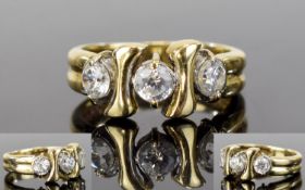 14ct Yellow Gold Set 3 Stone Diamond Dress Ring. The Diamonds of Good Colour. Est Diamond Weight