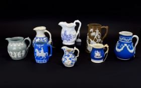 A Good Collection of Mid to Late 19th Century Ceramic Jugs ( 8 ) Eight In Total.