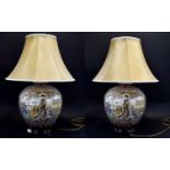 A Pair Of Large And Ornate Oriental Ceramic Table Lamps Two in total, each with pale gold textured