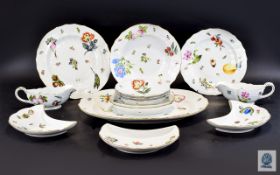 Herend Hungary Handpainted Ceramic Serveware Fourteen items in total to include two sauce boats,