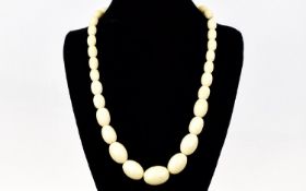 Antique Good Quality - Graduated Ivory Bead Necklace with Concealed Screw Clasp - Please See