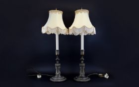 A Pair Of Decorative Table Lamps Two in total, each with neoclassical style resin bases with bronzed