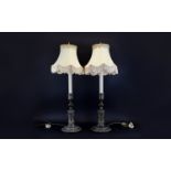 A Pair Of Decorative Table Lamps Two in total, each with neoclassical style resin bases with bronzed