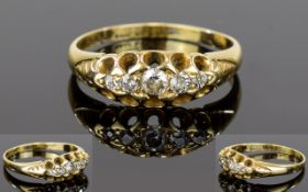 Antique 18ct Gold Set 5 Stone Diamond Ring. The Old Cut Diamonds of Good Colour and Sparkle.