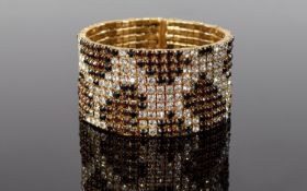 Black, White and Champagne Crystal Cuff Bracelet, in a 'snakeskin' pattern; the circular cuff