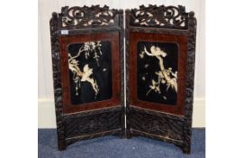 Small Chinese Folding Screen, Mother Of Pearl Inlay, Some damage. Early 20thC.