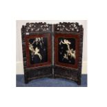 Small Chinese Folding Screen, Mother Of Pearl Inlay, Some damage. Early 20thC.