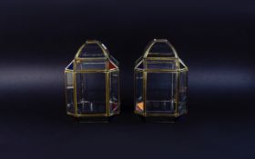 Two Modern Lantern Shaped Light Shades, Canted Corners With Coloured Glass Inserts,