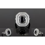 18ct White Gold Art Deco Style Sapphire and Diamond Cluster Ring.