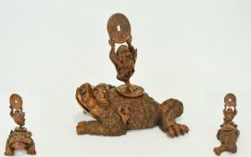 Chinese - 19th Century Unusual Mythical Carved Wooden Sculpture of a Large Money Frog Figure, with