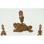 Chinese - 19th Century Unusual Mythical Carved Wooden Sculpture of a Large Money Frog Figure, with