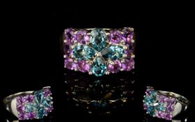 Ladies Swiss Blue Topaz And Amethyst Sil