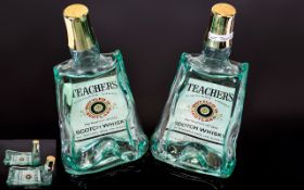 Pair Of Teachers Squashed Whisky Bottles