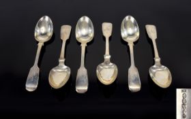 A Mid 19th Century Rare Set of Six Silver Teaspoons.