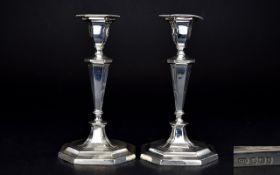 Edwardian Period - Pair of Fine Quality Silver Candlesticks of Tapered Form,