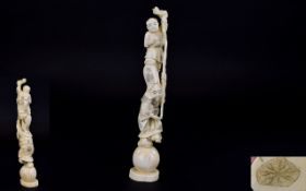 Japanese - Nice Quality Signed Carved Ivory Figure of Circus Acrobats / Jugglers Standing on a