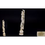 Japanese - Nice Quality Signed Carved Ivory Figure of Circus Acrobats / Jugglers Standing on a