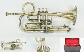 J. Higham Early Silver Plated Cornet. Prize Medal Awarded 1862 Serial No 5551.