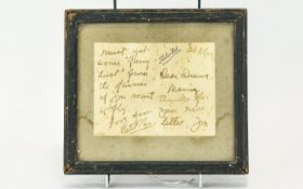 Autograph Interest Notecard With Peter Pan Reference Attributed To J M Barrie Dated February 1909