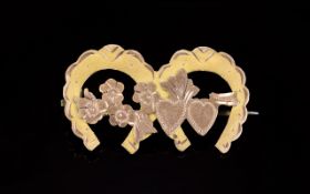 A Vintage 9ct Gold Sweetheart Brooch Small pin brooch in the form of two conjoined horseshoes with