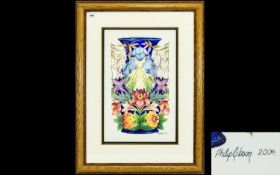 Moorcroft Original Artwork Watercolour Painting By Phillip Gibson Depicts a large vase in the '