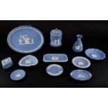 Collection of 11 Wedgwood Jasper Ware Ceramic Items including jar and cover, vase, trinket pot, oval