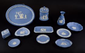 Collection of 11 Wedgwood Jasper Ware Ceramic Items including jar and cover, vase, trinket pot, oval