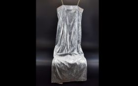 Joseph Ribkoff Ladies Evening Dress Spaghetti strap dove grey and silver tone full length sheath
