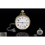 British - World War II Military Chrome Cased Keyless Open Faced Pocket Watch with Screw Back.