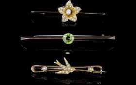 A Small Collection of Antique Period Stone Set Gold Brooches ( 3 ) Three In Total.