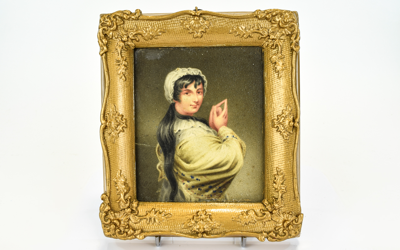 A Mid 19th Century Miniature Portrait Painting of a Young Gypsy Girl. c.1865.